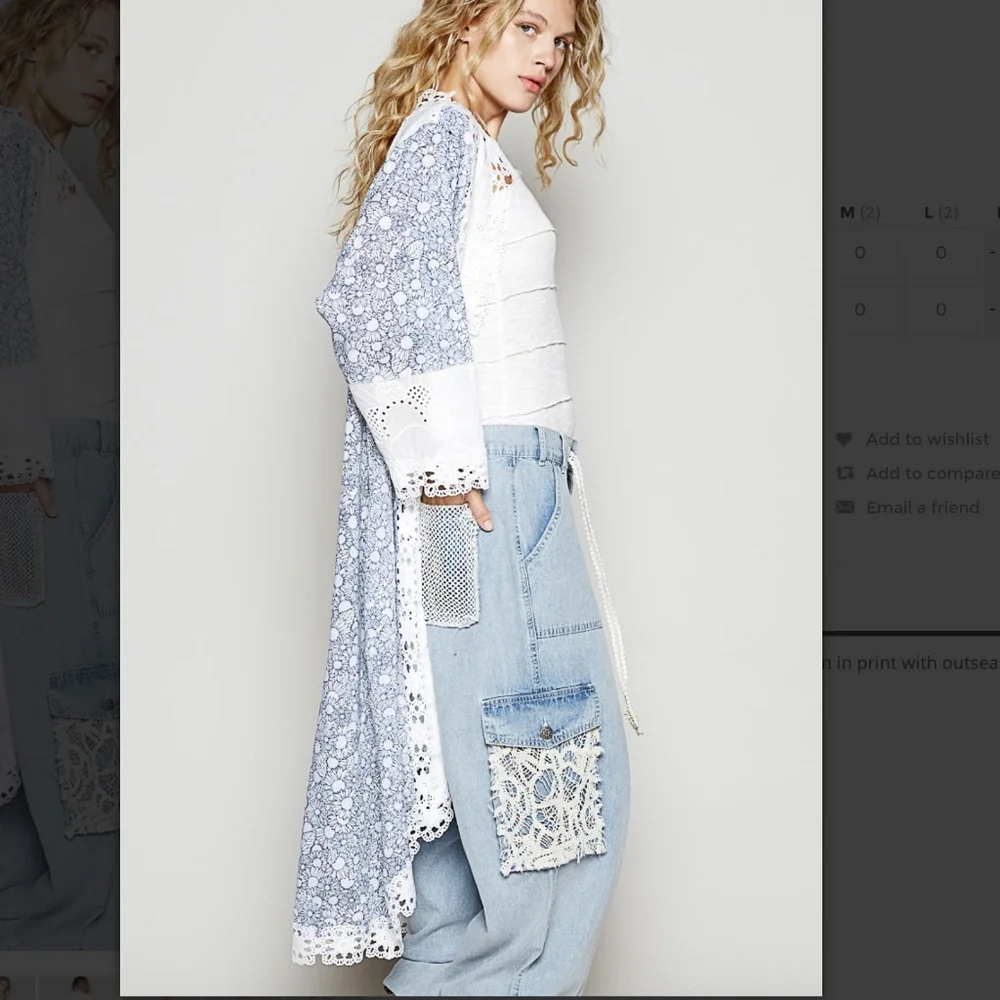POL “Aruba” POL Vintage Washed Long Open Cardigan with Lace Detail Cover up 10_4